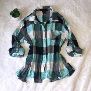 Black, blue and white Plaid long sleeve